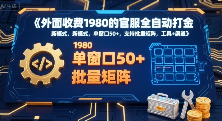 外面收费1980的官服全自动打金，新模式，单窗口50+，支持批量矩阵，工具+渠道-800资源网