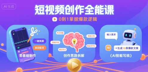 短视频创作课，短视频制作、创作思路、Ai写爆款文案-800资源网