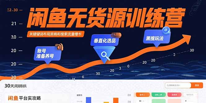 闲鱼无货源训练营：账号准备养号/垂直化选品/黑搜玩法，0基础30天盈利指南-800资源网