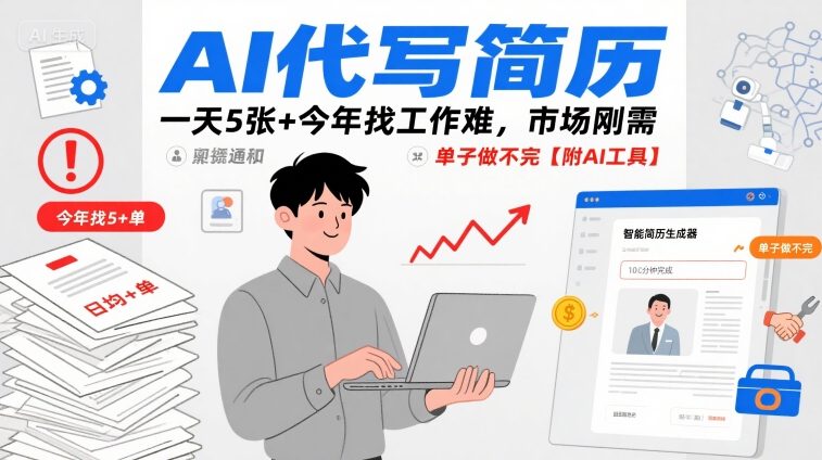 AI代写简历，一天5张+今年找工作难，市场刚需，单子做不完【附AI工具】-800资源网