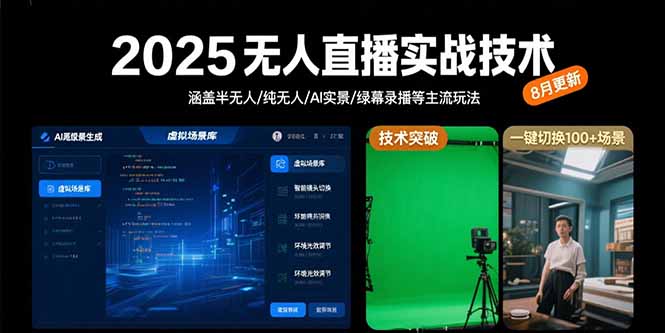 2025无人直播实战技术-8月，涵盖半无人/纯无人/AI实景/绿幕录播等主流玩法-800资源网