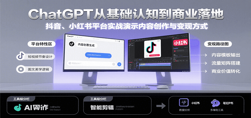 ChatGPT从基础认知到商业落地，实战演示抖音、小红书等平台的内容创作与变现-800资源网