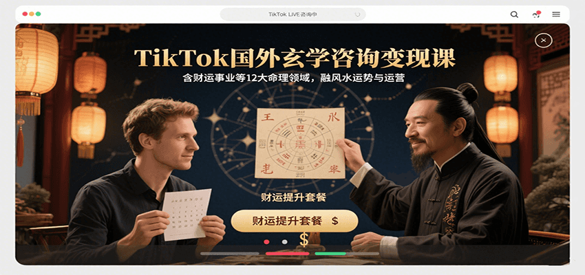 TikTok国外玄学咨询变现课，含财运事业等12大命理领域，融风水运势与运营-800资源网