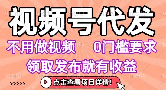 视频号代发，不用剪辑不用做视频，0门槛要求，领取发布就有收益，任务没有无上限，小白轻松上手-800资源网