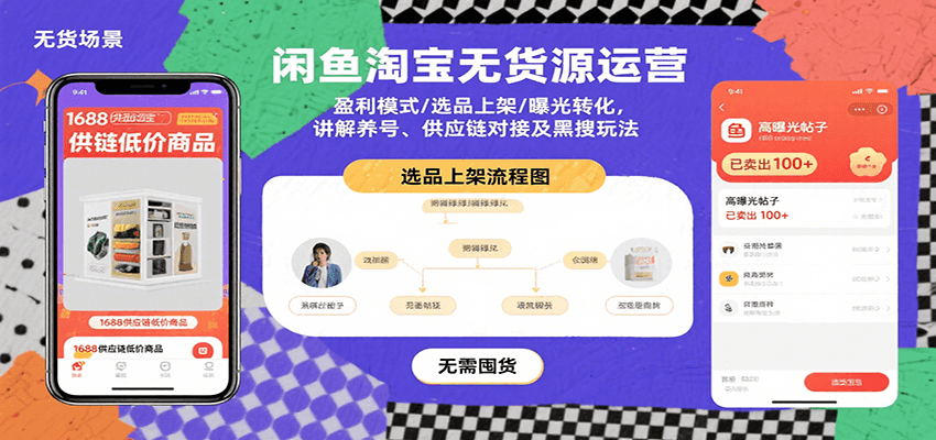 闲鱼淘宝无货源运营：盈利模式/选品上架/曝光转化，讲解养号、供应链对接及黑搜玩法-800资源网