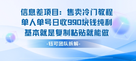 信息差项目：售卖冷门教程单人单号日收9张纯利基本就是复制粘贴就能做-800资源网