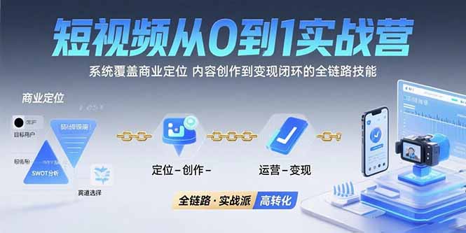 短视频从0到1的实战营：系统覆盖商业定位,内容创作到变现闭环的全链路技能-800资源网