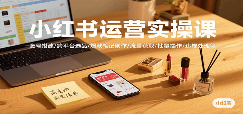 小红书运营实操课，账号搭建/跨平台选品/爆款笔记创作/流量获取/批量操作/违规处理等-800资源网