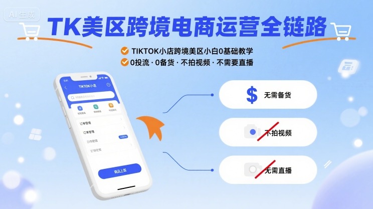 TK美区跨境电商运营全链路，TIKTOK小店跨境美区小白0基础教学，0投流0备货不拍视频不需要直播-800资源网