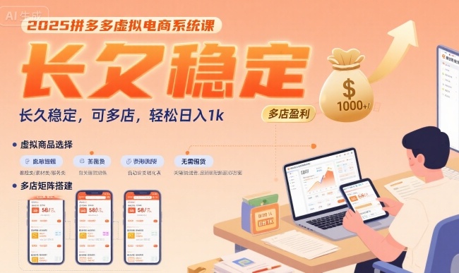 2025拼多多虚拟电商系统课，长久稳定，可多店，轻松日入1k-800资源网
