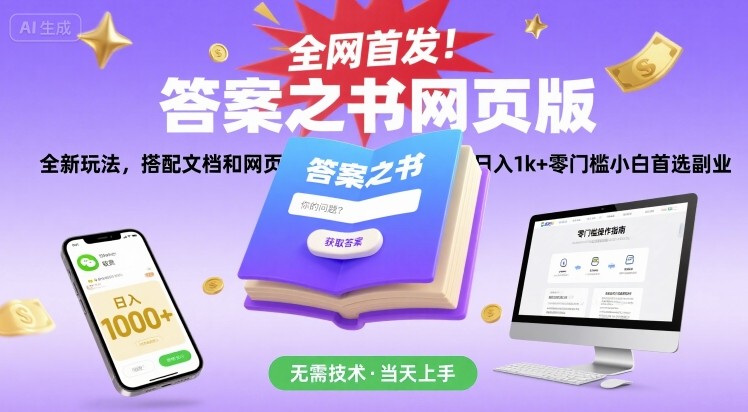 全网首发！答案之书网页版，全新玩法，搭配文档和网页，日入1k+零门槛小白首选副业-800资源网