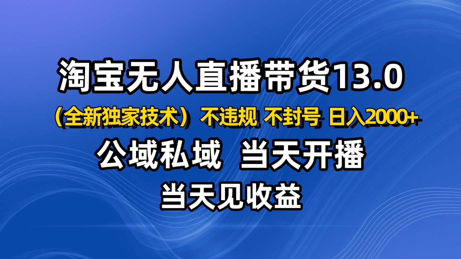 淘宝无人直播13.0,公域私域技术,不封号,不违规 布局下半年旺季赛道,日入2000+