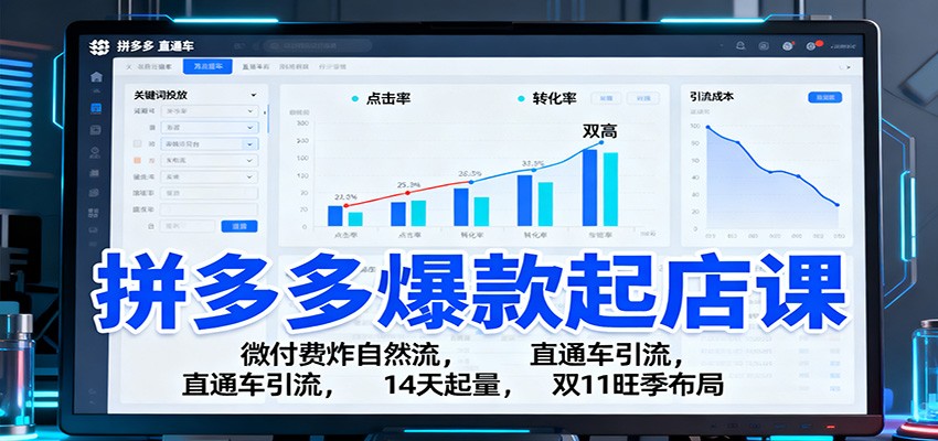 拼多多爆款起店课：微付费炸自然流，直通车引流，14天起量，双11旺季布局-800资源网