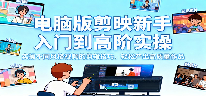 电脑版剪映新手入门到高阶实操，实操不同风格视频的剪辑技巧，轻松产出高质量作品-800资源网