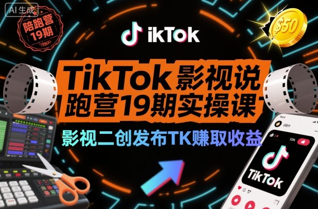 TikTok影视解说陪跑营19期实操课，影视二创发布TK賺取收益，万播收益50美金-800资源网