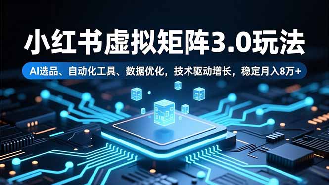 小红书虚拟矩阵3.0玩法，AI选品、自动化工具、数据优化，技术驱动增长，稳定月入8万+-800资源网
