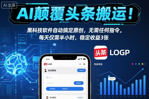 AI颠覆头条搬运！黑科技软件自动搞定原创，无需任何指令。每天仅需半小时，稳定收益3张-800资源网