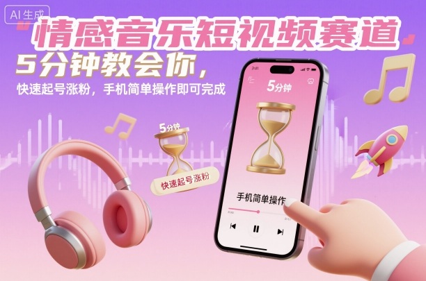 情感音乐短视频赛道，5分钟教会你，快速起号涨粉，手机简单操作即可完成-800资源网