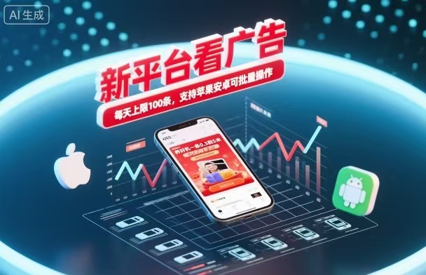 新台看广告，养好机一条5毛到5块，单机日入30到100，支持苹果安卓，可批量操作。-800资源网