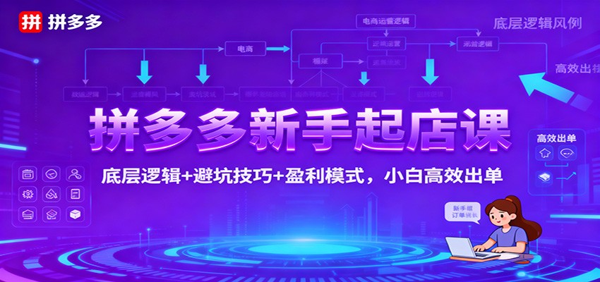 拼多多新手起店课:底层逻辑+避坑技巧+盈利模式,小白高效出单