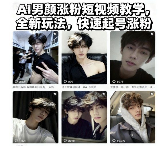 AI男颜涨粉短视频教学，全新玩法，快速起号涨粉-800资源网