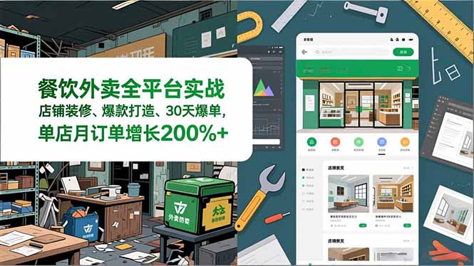 餐饮外卖全平台实战，店铺装修、爆款打造、30天爆单，手把手教学，单店月订单增长200%+-800资源网