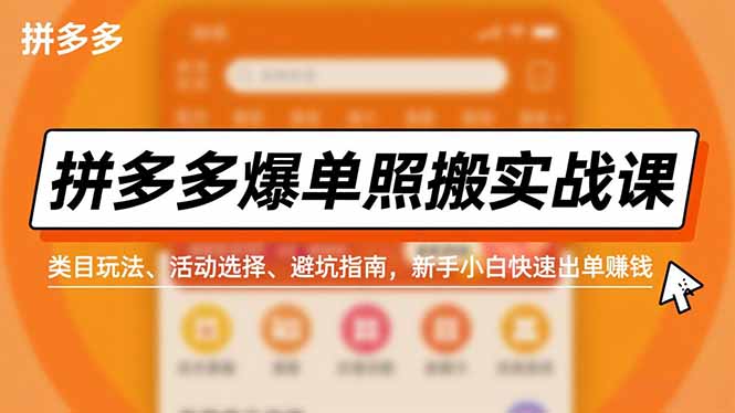 拼多多爆单照搬实战课，类目玩法、活动选择、避坑指南，新手小白快速出单赚钱-800资源网