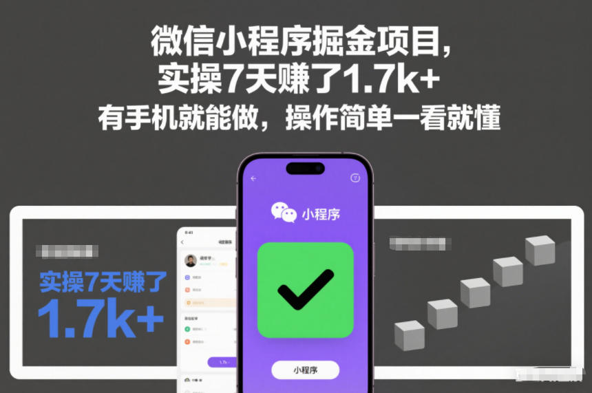 微信小程序掘金项目，实操7天賺了1.7k+，有手机就能做，操作简单一看就懂-800资源网