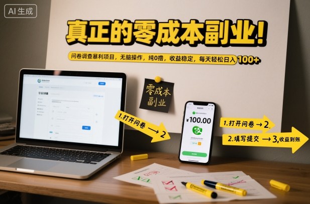 真正的零成本副业!问卷调查暴利项目,无脑操作,纯0撸,收益稳定,每天轻松日入100+