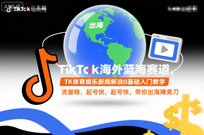 TikTok海外蓝海赛道，TK体育娱乐新闻解说0基础入门教学，流量稳，起号快，带你出海賺美刀-800资源网