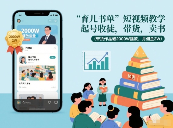 育儿书单短视频教学，起号收徒，带货，卖书（带货作品破2000W播放，月佣金2W）-800资源网