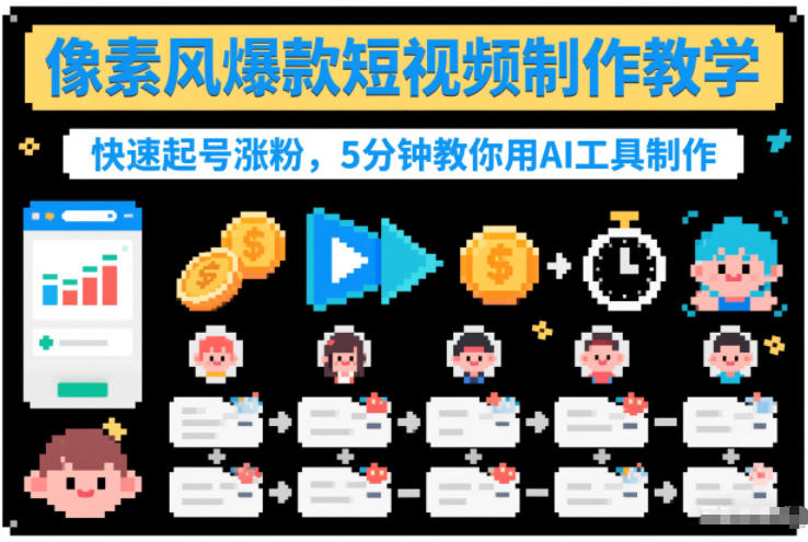 像素风爆款短视频制作教学，快速起号涨粉，5分钟教你用AI工具制作-800资源网
