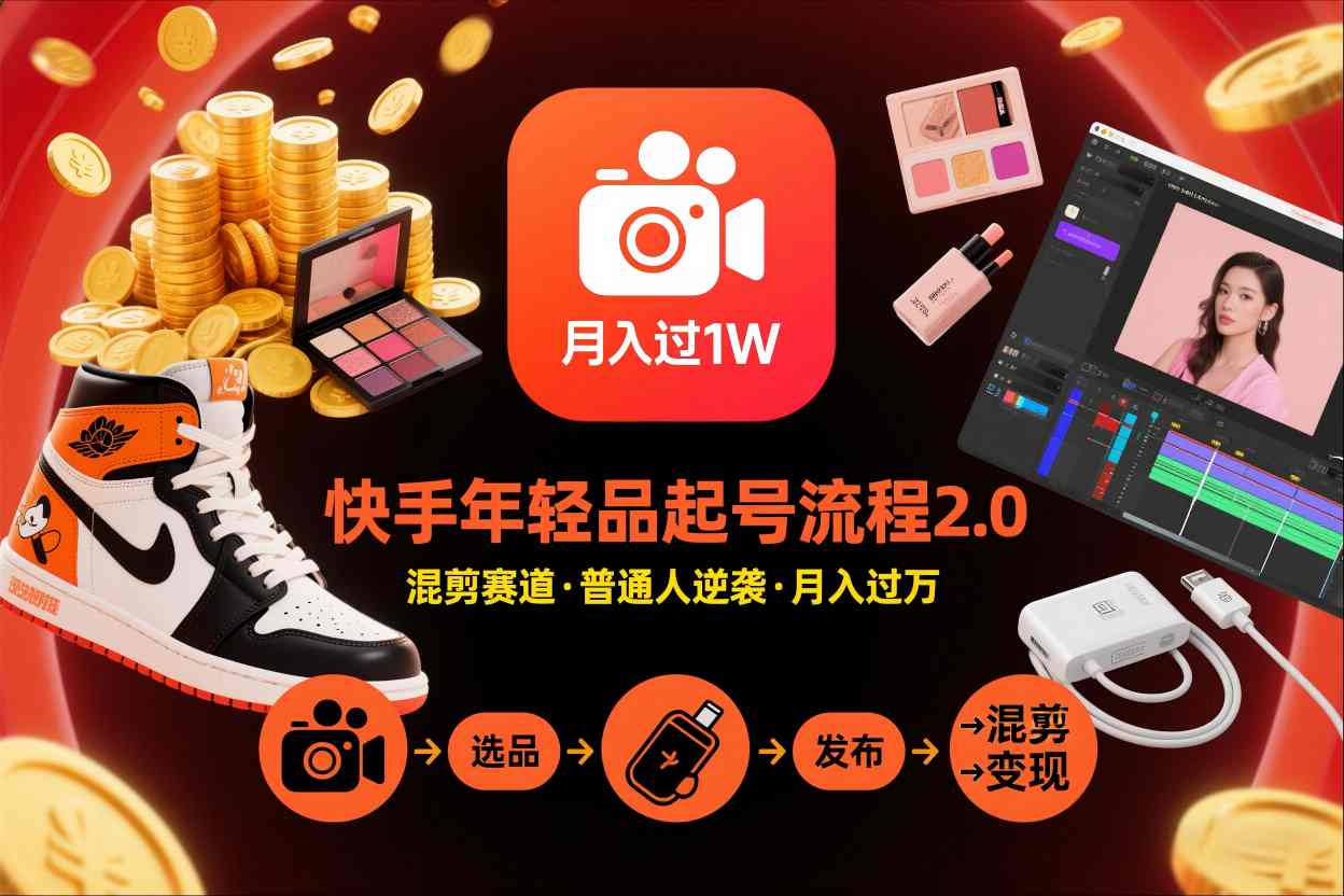 快手短视频带货年轻品起号流程2.0，快手年轻品混剪赛道，普通人也能月入过1W-800资源网