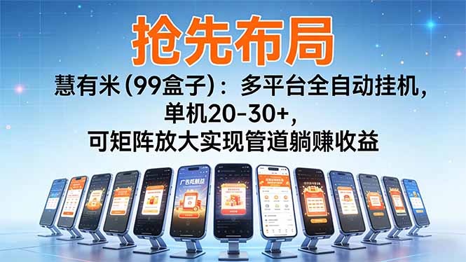 【抢先布局】慧有米（99盒子）：多平台全自动挂机，单机20-30+，可矩阵放大实现管道躺赚收益-800资源网