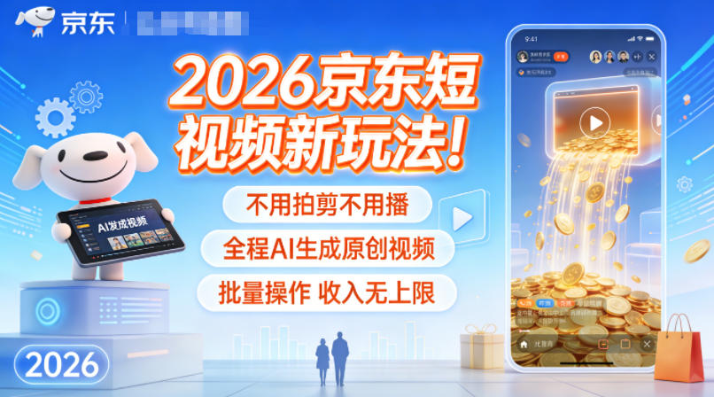 2026京东短视频新玩法！不用拍剪不用播，全程AI生成原创视频，批量操作收入无上限-800资源网