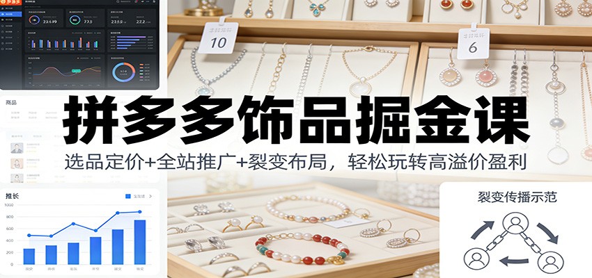 拼多多饰品掘金课：选品定价+全站推广+裂变布局，轻松玩转高溢价盈利-800资源网
