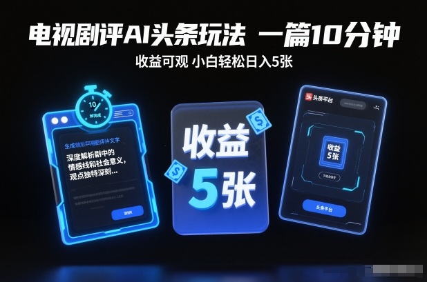 电视剧评AI头条玩法，一篇10分钟，收益可观，小白轻松日入5张+【独家】-800资源网