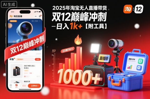 2025年淘宝无人直播带货，冲刺双12，日入1k+【附工具】-800资源网