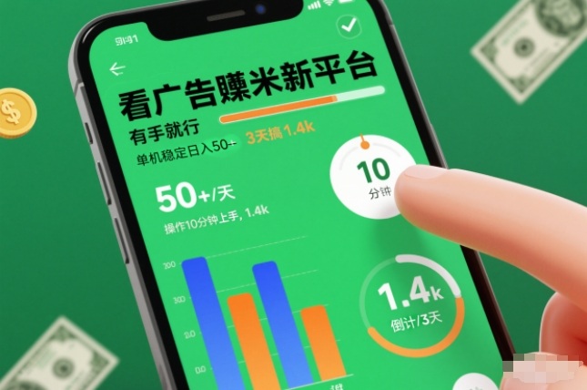 看广告賺米新平台,有手就行,单机稳定日入50+,操作10分钟上手,3天搞了1.4k