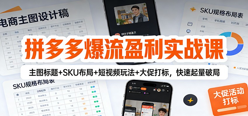 拼多多爆流盈利实战课：主图标题+SKU布局+短视频玩法+大促打标，快速起量破局-800资源网