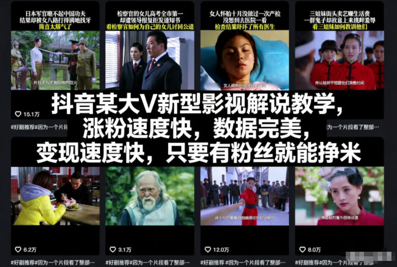 抖音某大V新型影视解说教学，涨粉速度快，数据完美，变现速度快，只要有粉丝就能挣米-800资源网