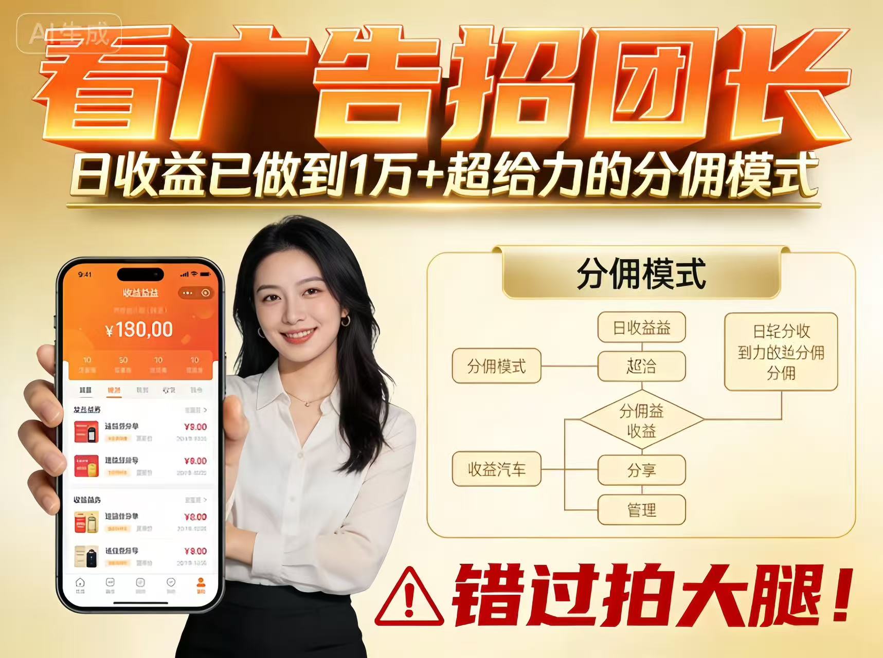 看广告招团长，团队收益已做到日入1万，分佣模式超给力，错过拍大腿-800资源网