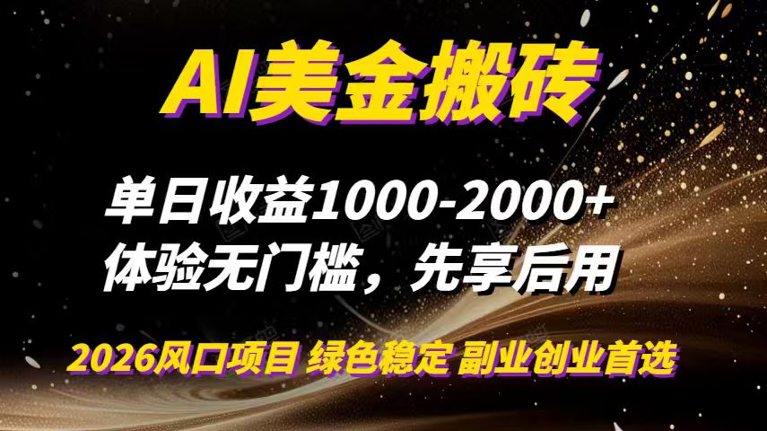 AI美金搬砖，单日收益1000-2000+，2025风口项目，可以副业，可以全职，可以工作室放大-800资源网