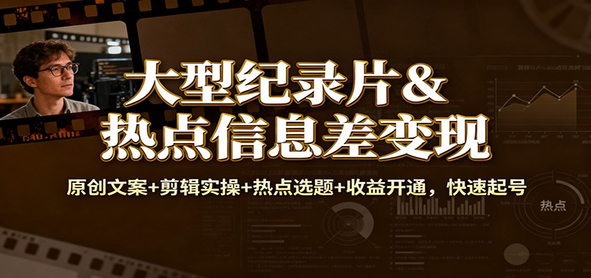 大型纪录片&热点信息差变现：原创文案+剪辑实操+热点选题+收益开通，快速起号-800资源网