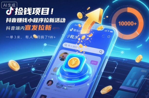 捡钱项目！抖音賺钱小程序拉新活动，抖音端内宣发拉新，一单3米，有人半个月搞了1W+-800资源网