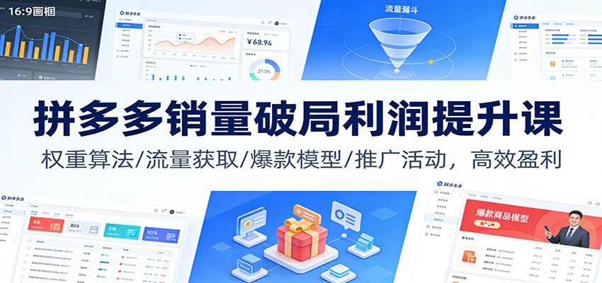 拼多多销量破局利润提升课：权重算法/流量获取/爆款模型/推广活动，高效盈利-800资源网