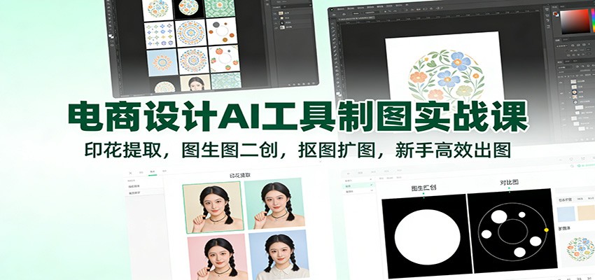 电商设计AI工具制图实战课：印花提取，图生图二创，抠图扩图，新手高效出图-800资源网