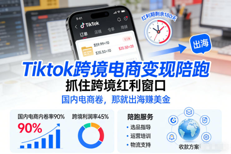 Tiktok跨境电商变现陪跑，抓住跨境红利窗口，国内电商卷，那就出海賺美金-800资源网