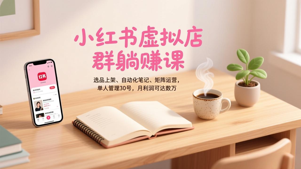 小红书虚拟店群躺赚课，选品上架、自动化笔记、矩阵运营，单人管理30号，月利润可达数万-800资源网