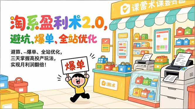 淘系盈利术2.0，避坑、爆单、全站优化，三天掌握高投产玩法，实现月利润翻倍！-800资源网